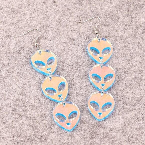 Iridescent Alien Dangle Drop Acrylic Earrings - Picture 5 of 7